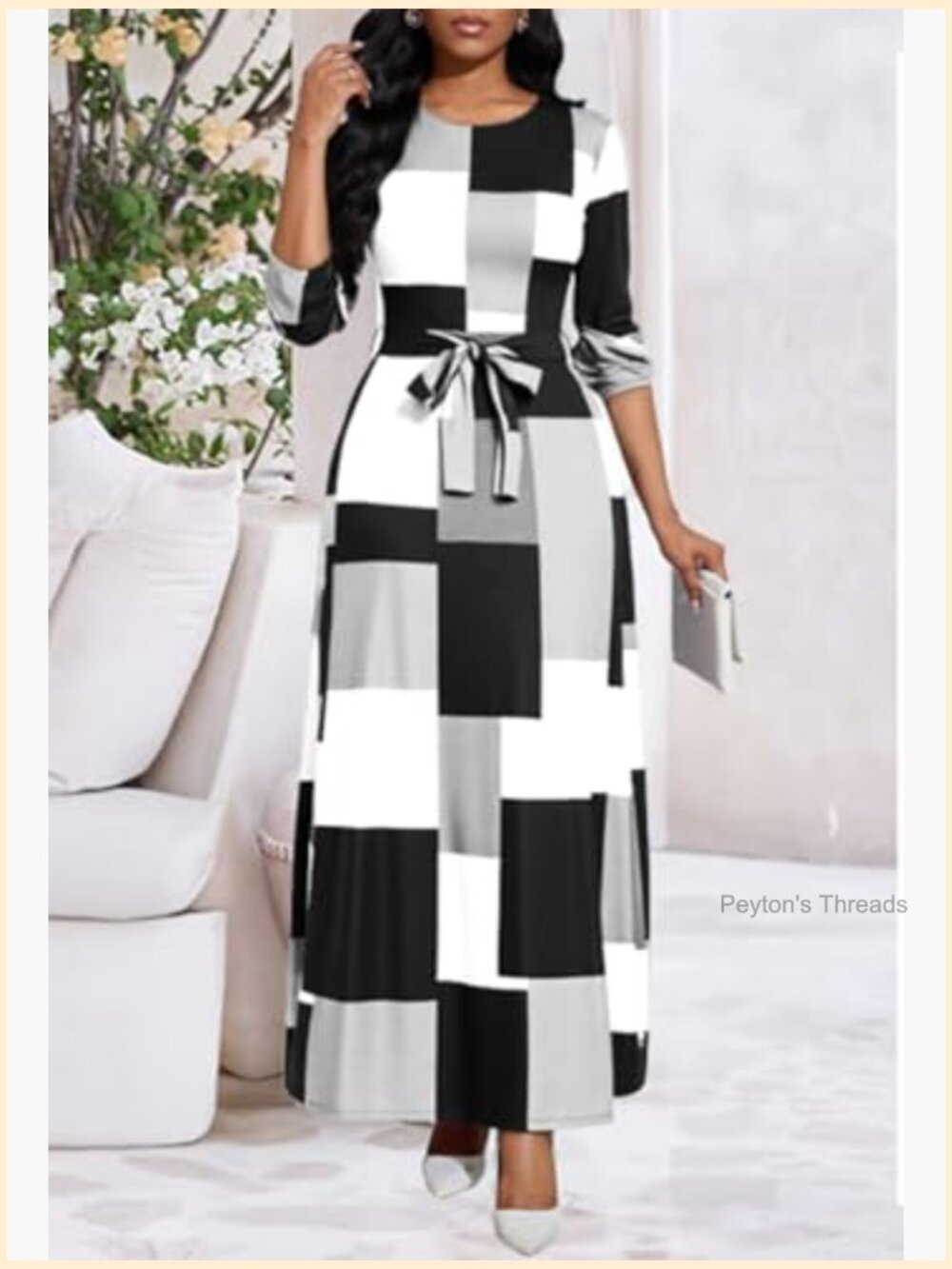 Long Sleeve Crewneck Floral Maxi Dress with Pockets - Picture 4 of 4